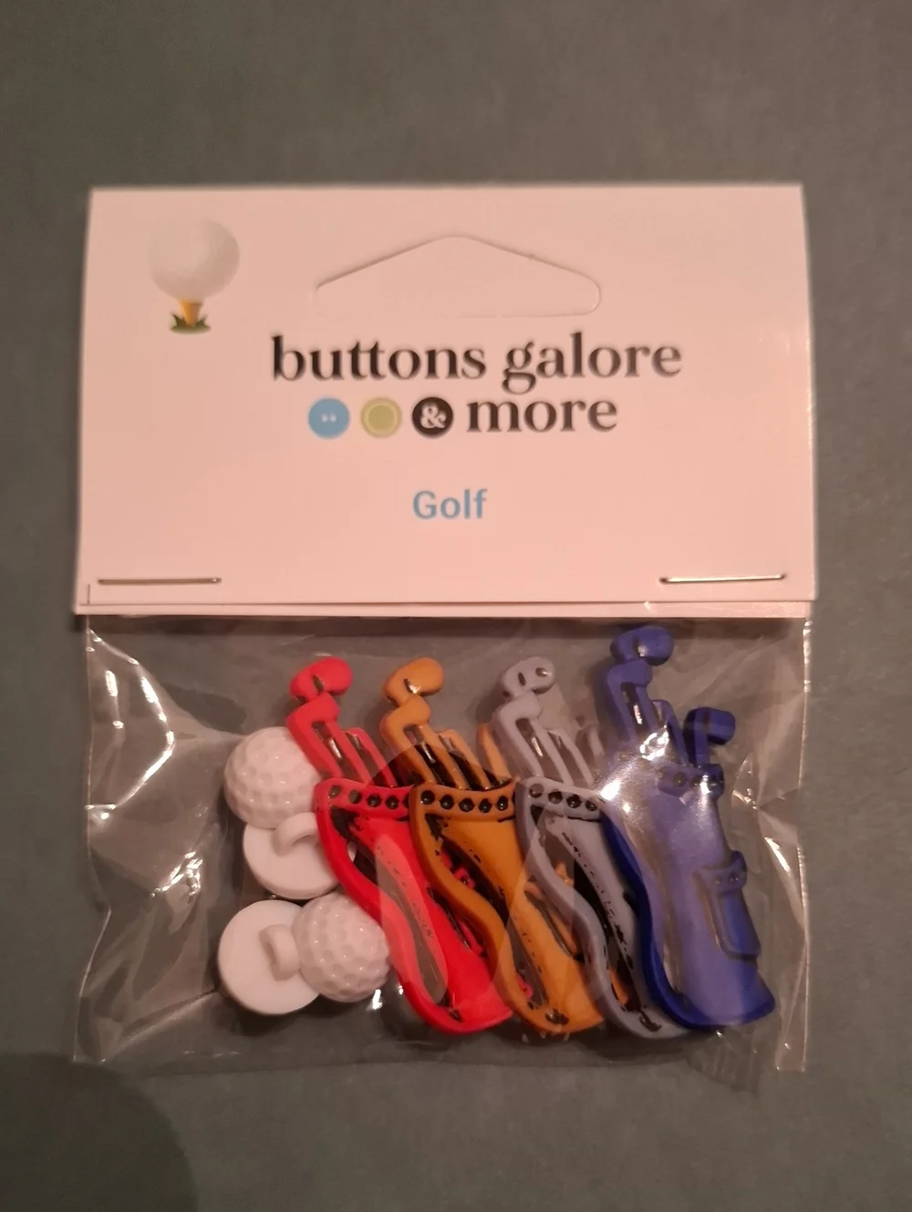 Golf Bag and Ball Craft Buttons – White, Red, Orange, Gray, Blue